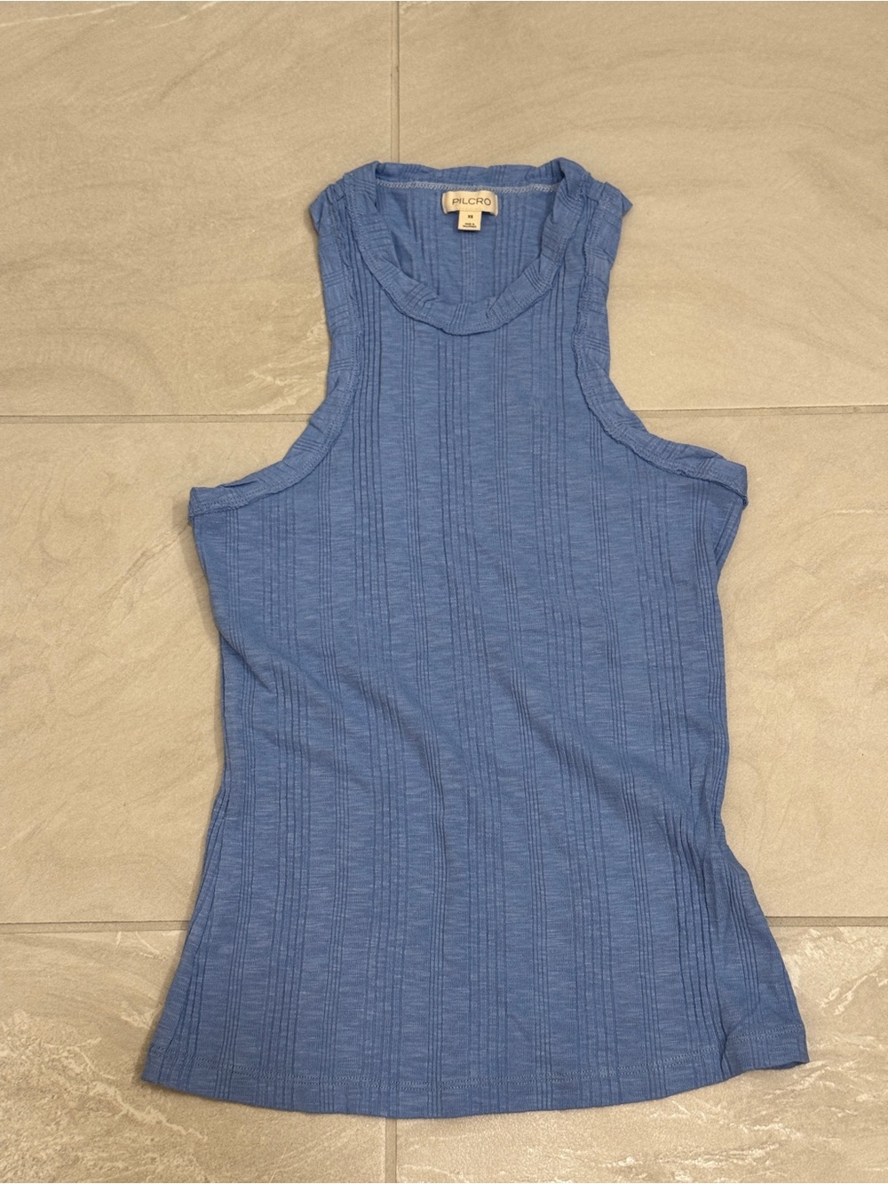 Blue Ribbed Sleeveless Racerback Tank Top Athleisure